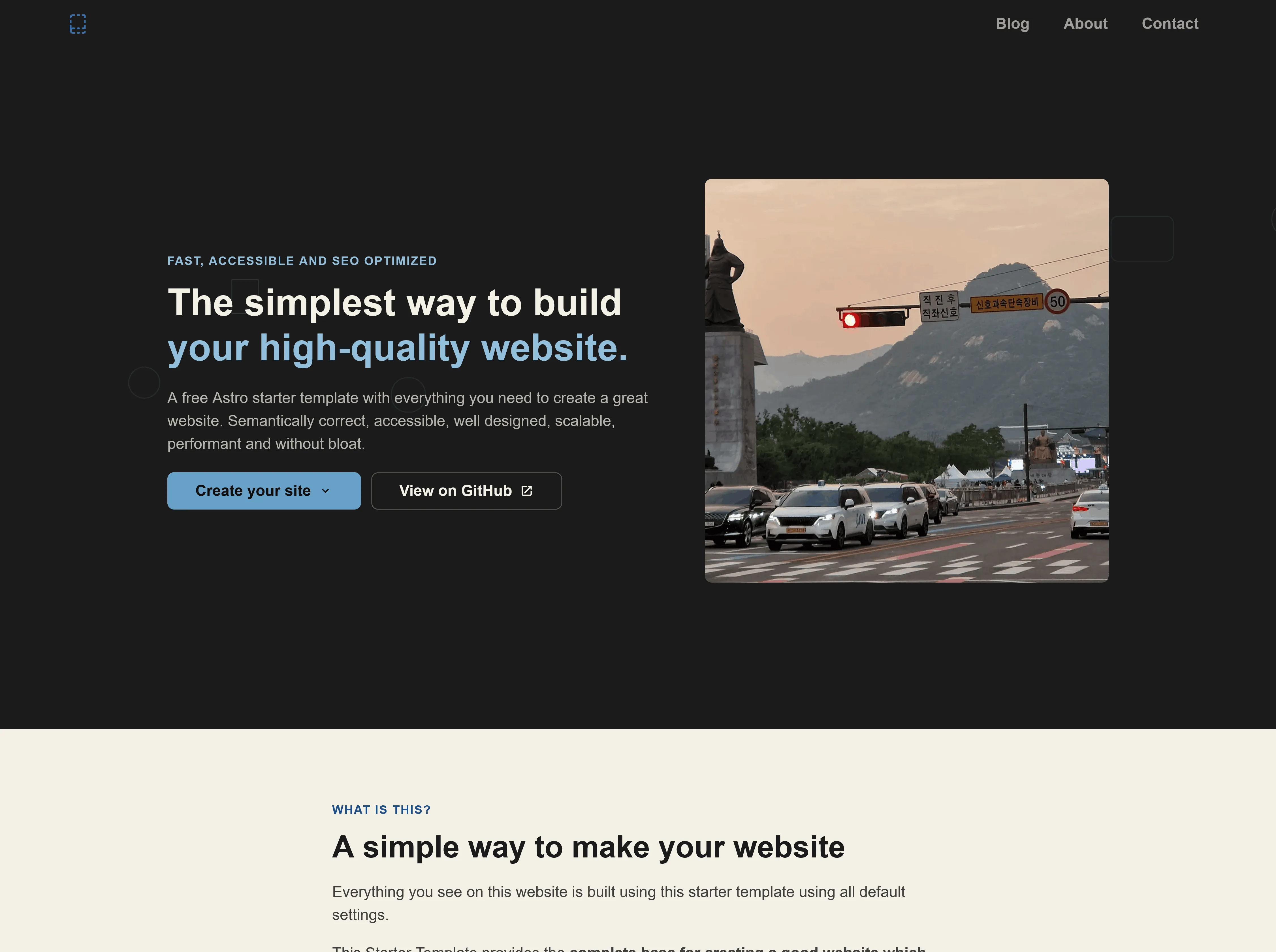 Landing page hero section of the Astro Starter Template as shown on starter.bryanhogan.com